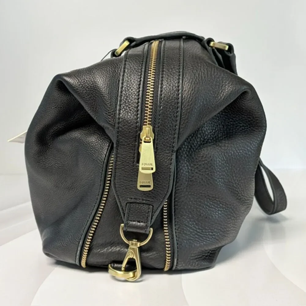 Fossil Preston Satchel Black Pebbled Leather Shoulder Bag NWT ZB6605001 Dust Bag